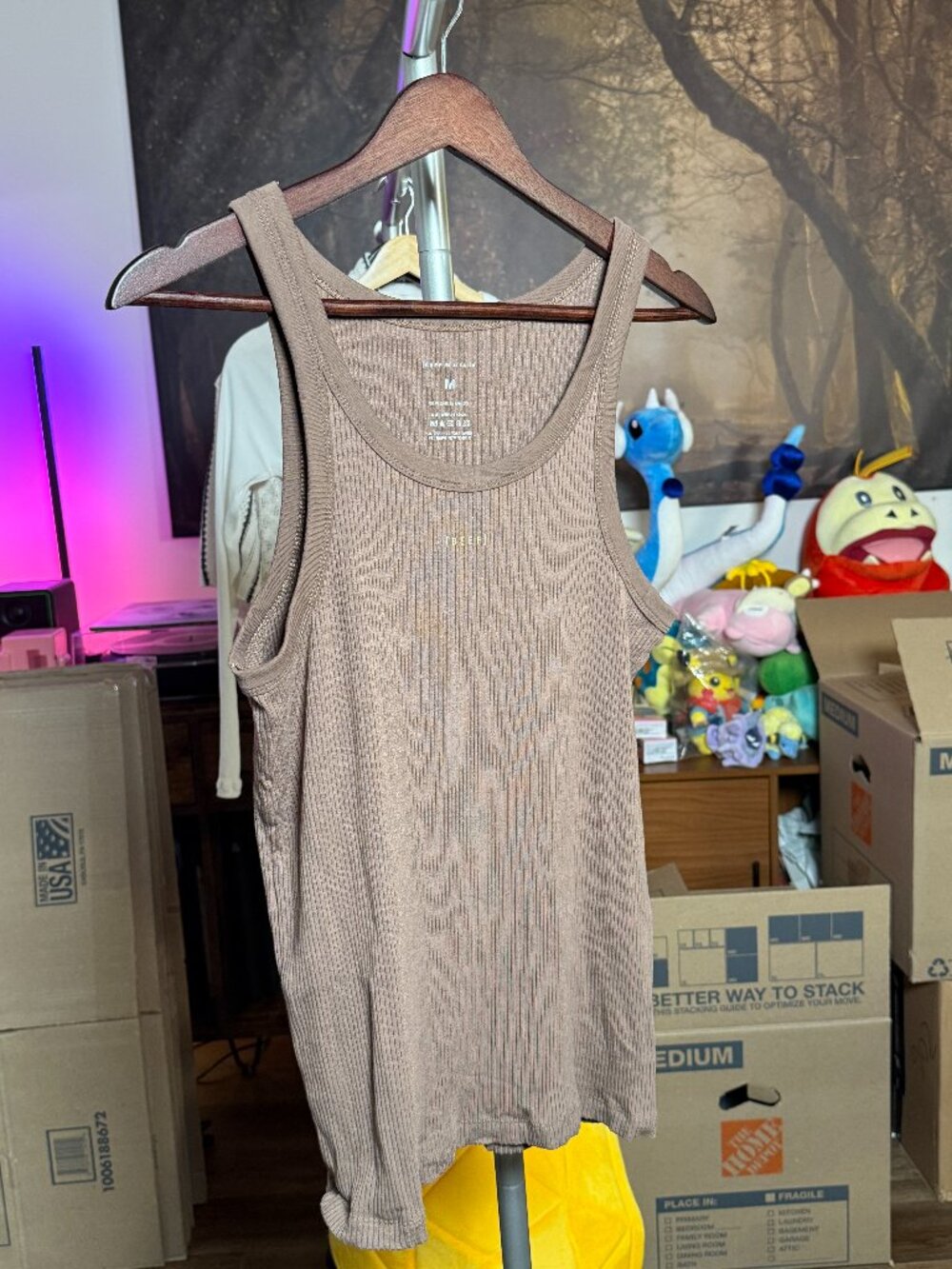 JJ Malibu: Slim Rib Knit Tank Top - Brown